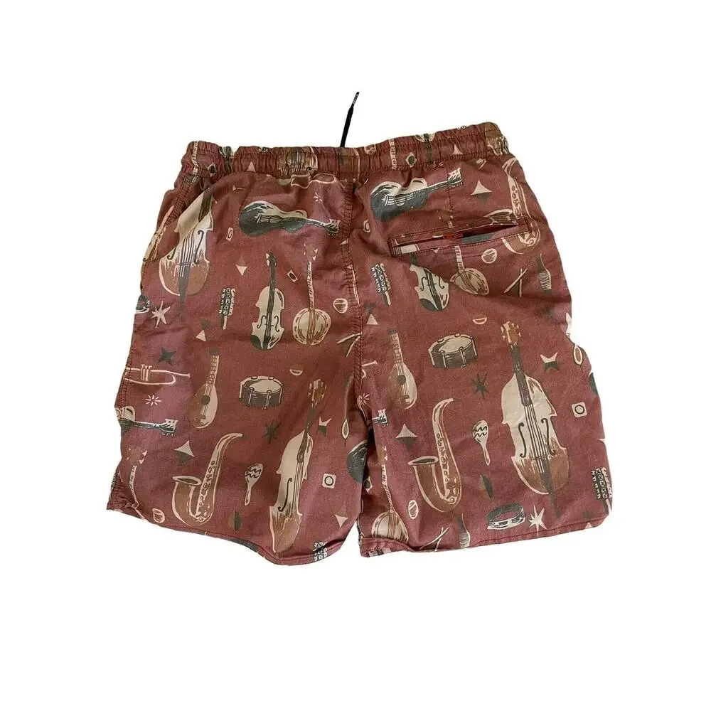 Brixton Board Shorts Mens Small Rust Musical Instruments Theme Surfer Swim #7337